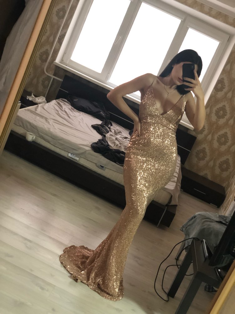 Deep V Sequins Sleeveless Trumpet Mermaid Maxi Dresses