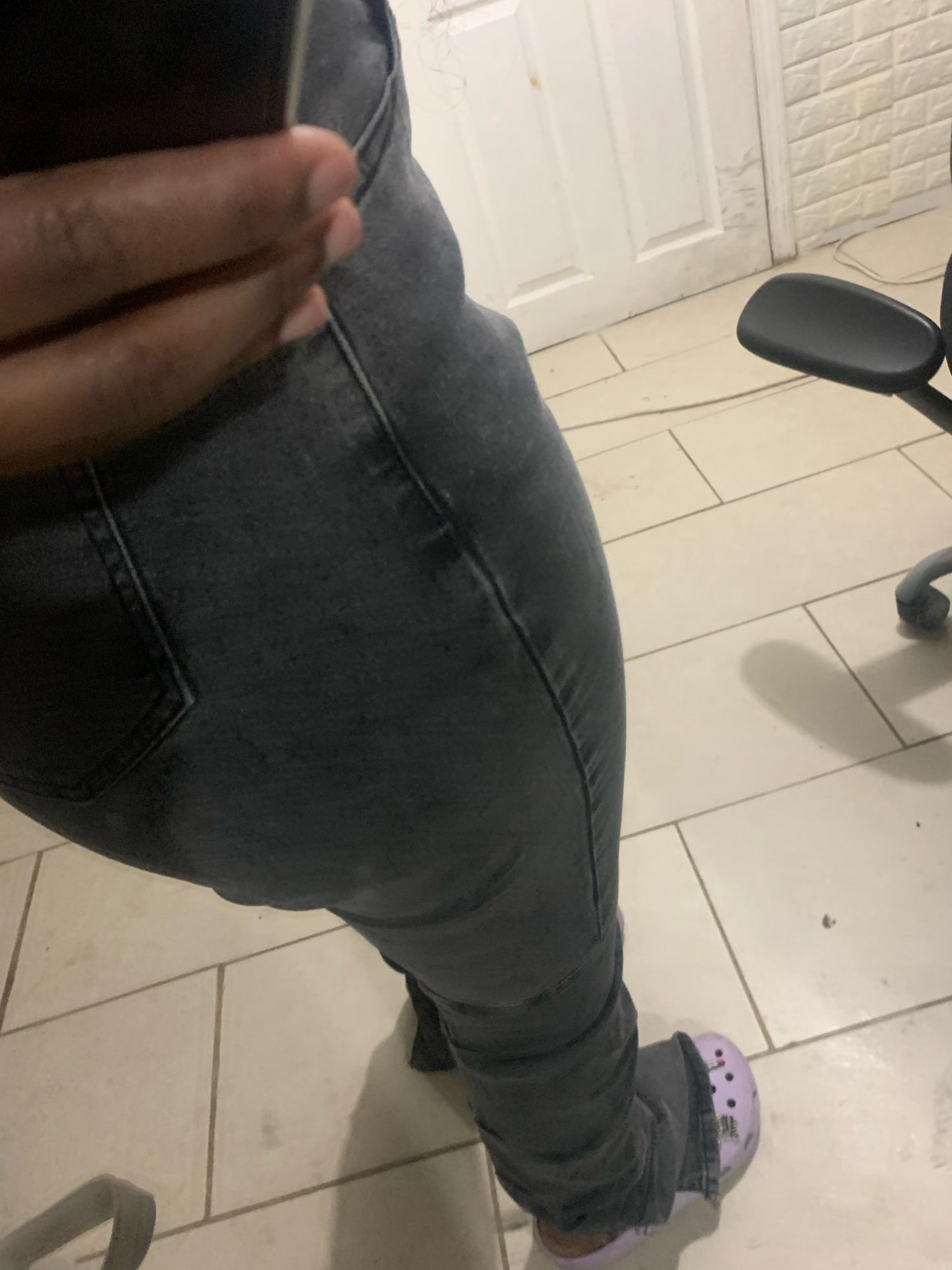 High Waist Ruched Long Cut Leg Jeans