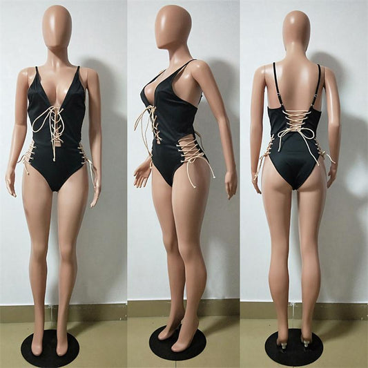 Side Waist Tie Lace Up Hollow One Piece Swimsuits