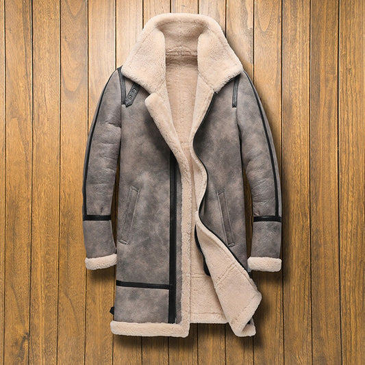 Genuine Leather Sheepskin Stone Brown Slim Fur Coats