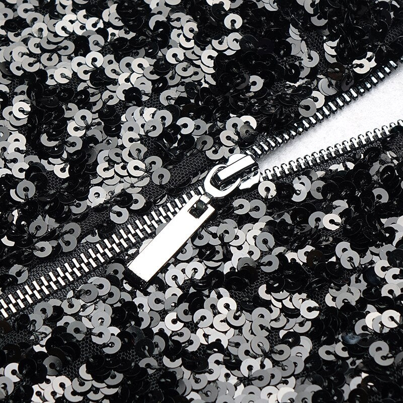 Black Sequins Long Sleeves Splice Maxi Dress