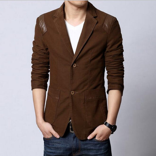 Leather Patchwork Casual Slim Fit Blazer