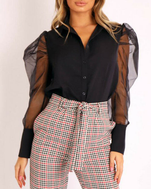 Vintage Mesh Puff Sleeved Blouse