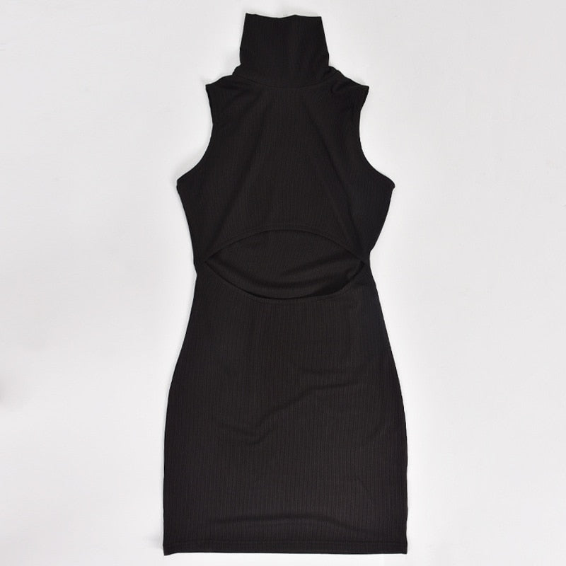 Turtleneck Hollow Belly Sleeveless Mini Dresses