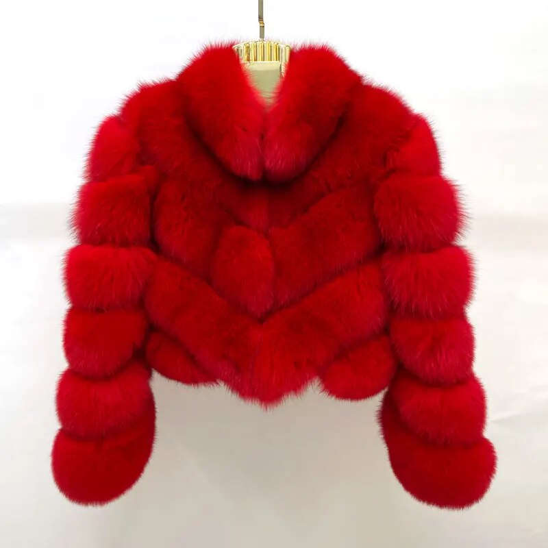 Pattern Cropped Real Fox Fur Coats