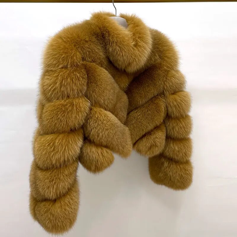 Pattern Cropped Real Fox Fur Coats