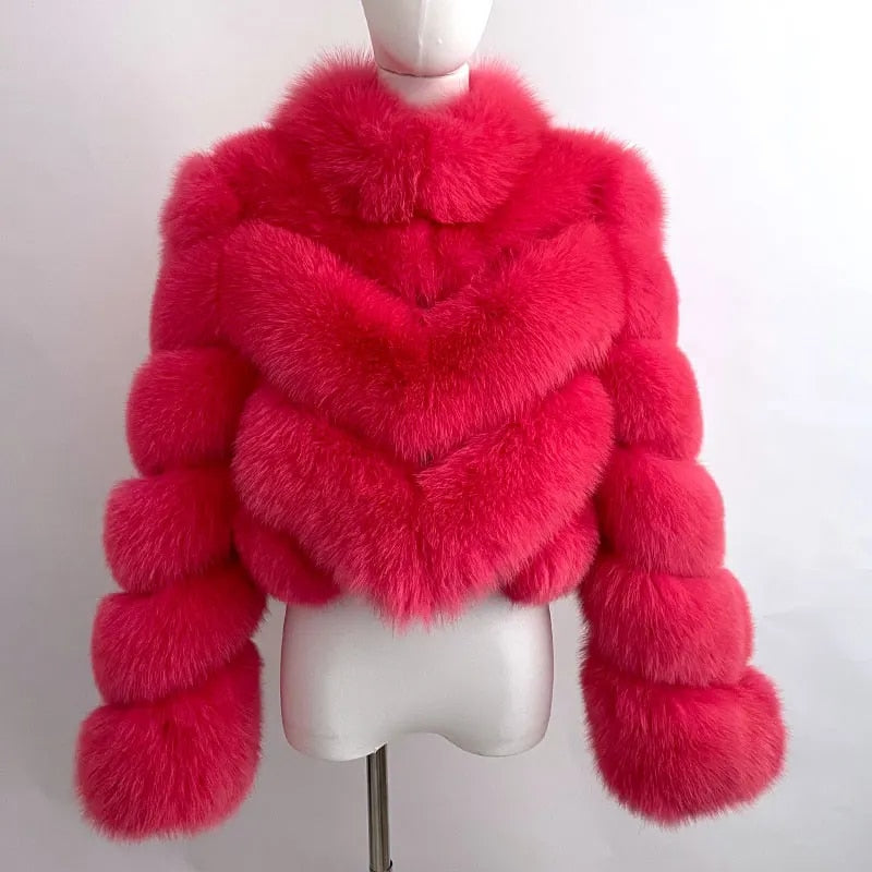 Pattern Cropped Real Fox Fur Coats
