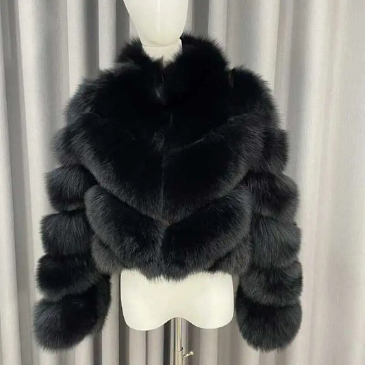 Pattern Cropped Real Fox Fur Coats