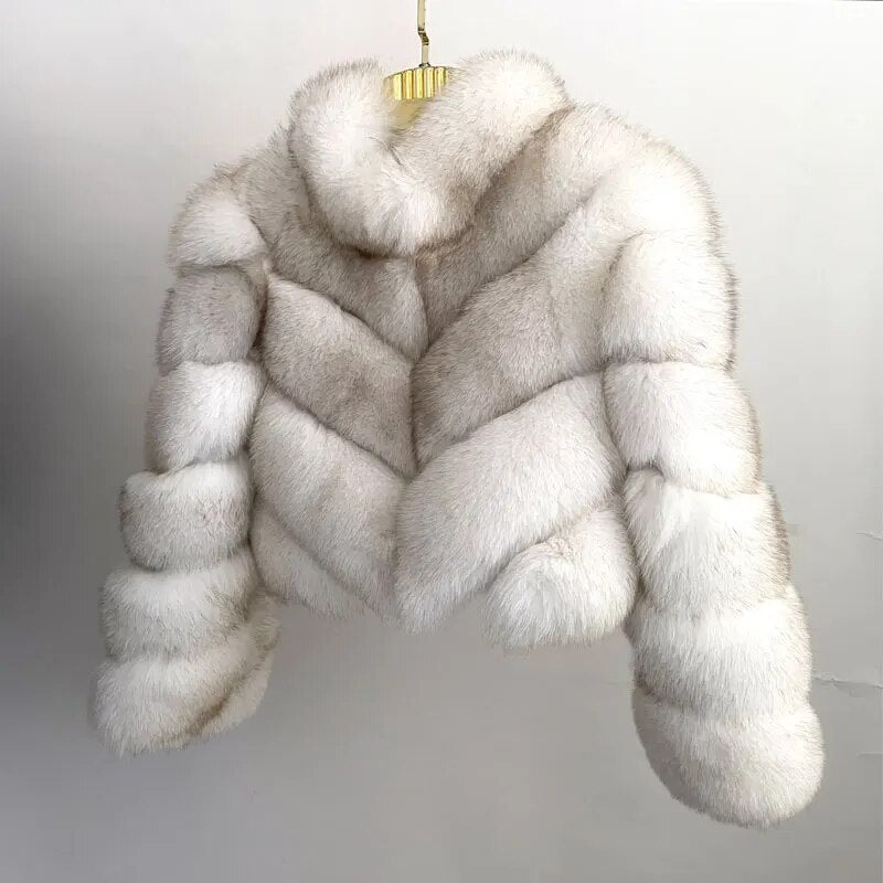Pattern Cropped Real Fox Fur Coats