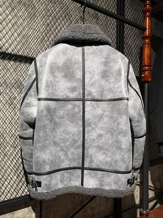 Light Gray Genuine Leather Coats Real Shearling Fur