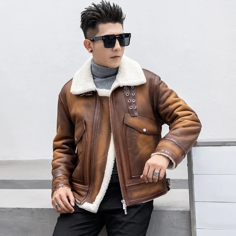 Genuine Leather Coat Real Fur Shearling