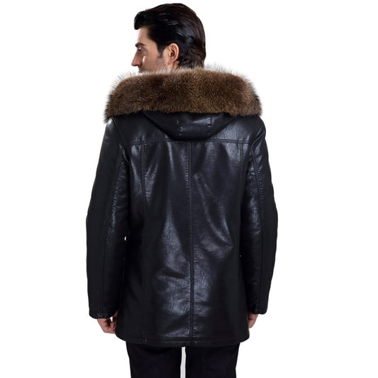 Genuine Leather Real Fox Fur Lining With Fur Collar Overcoat