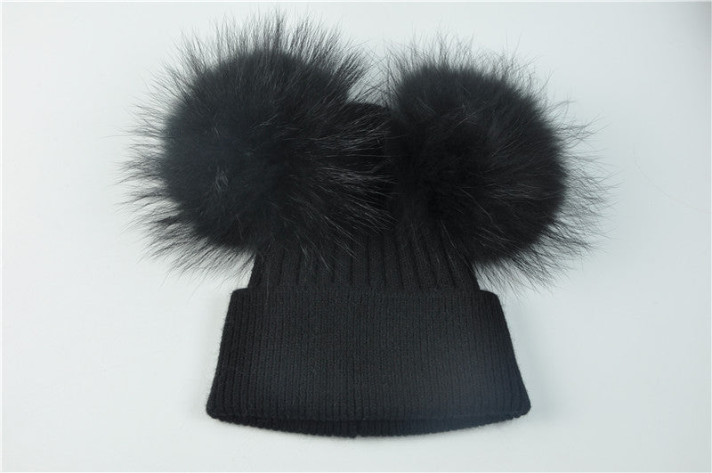 Real Fur Double Pom Pom Beanies (Multi-Colors)
