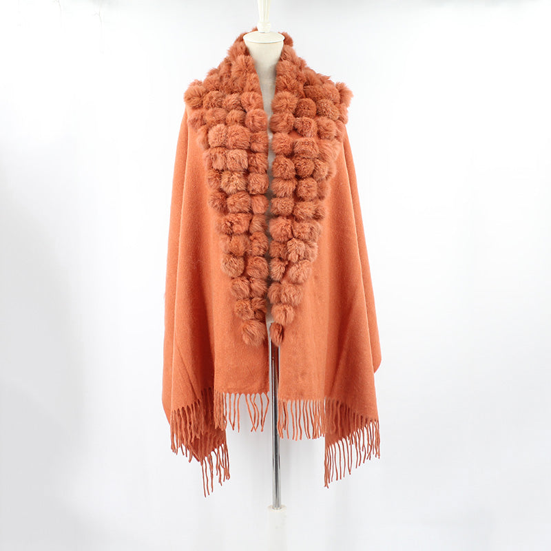 Genuine Fur Pompom Ball Wool Cashmere Scarves