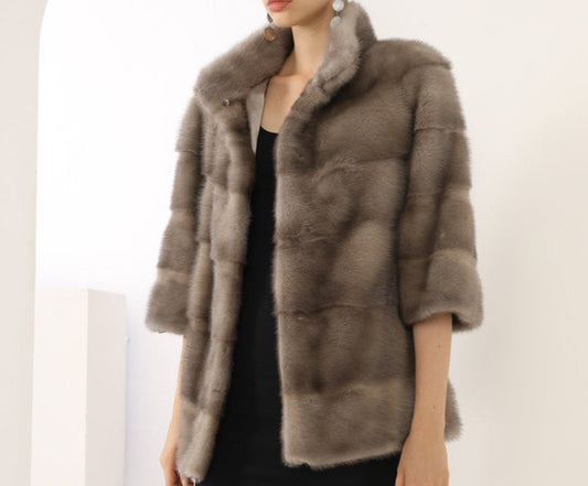 Mink Three Quarter Sleeve Coat With Belt