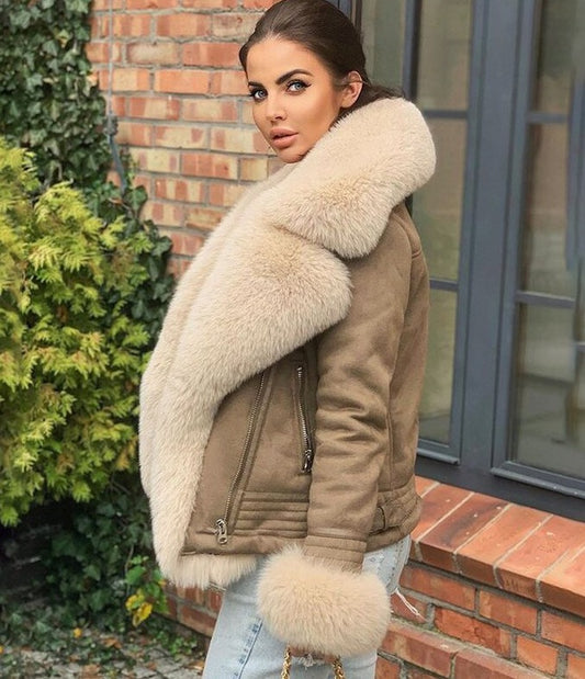 Genuine Leather Jackets Real Fur Big Collar & Liner