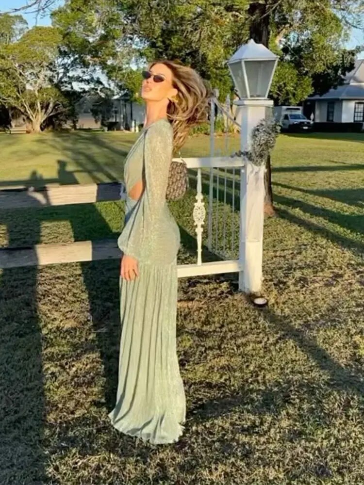 Vintage Style Deep V High Slit Maxi Dresses