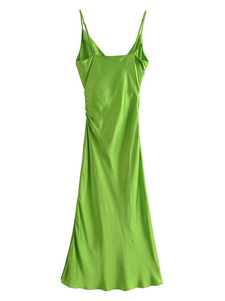 Satin Draped Backless Midi Dresses