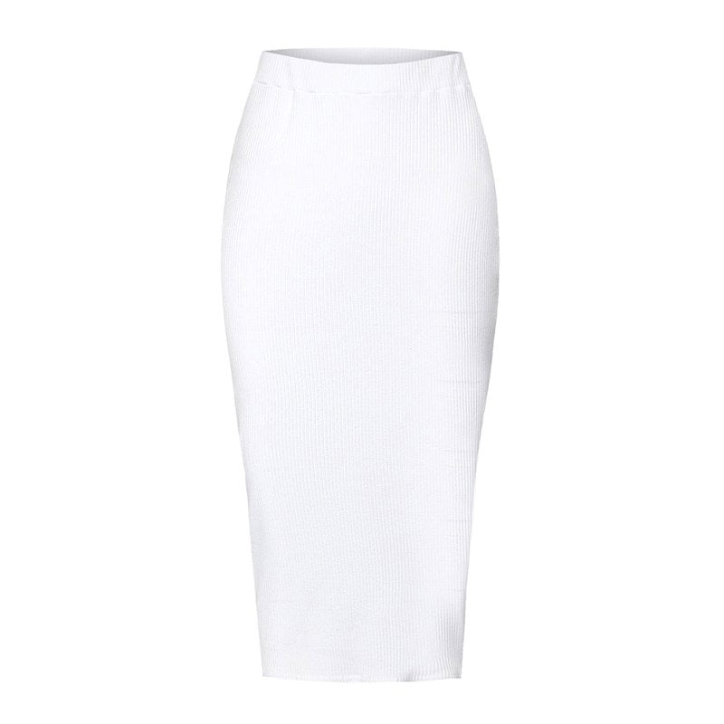 Elastic High Waist Slim Straight Bodycon Midi Skirt