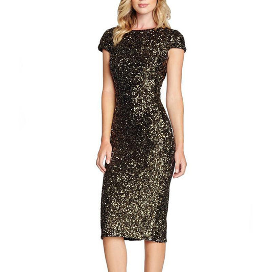 Black Sequins Sleeve Bodycon Slim Pencil Dress