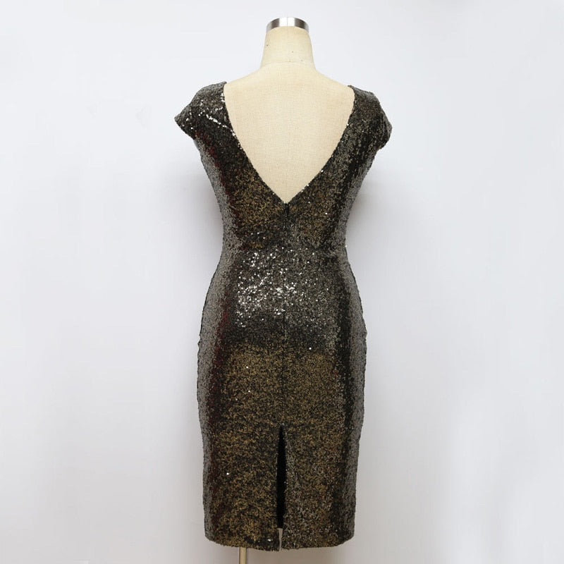 Black Sequins Sleeve Bodycon Slim Pencil Dress