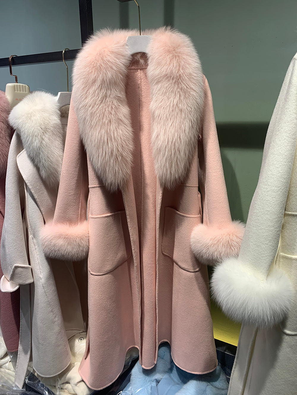 Real Fur Collar Long Pea Coats