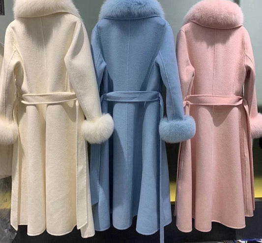 Real Fur Collar Long Pea Coats