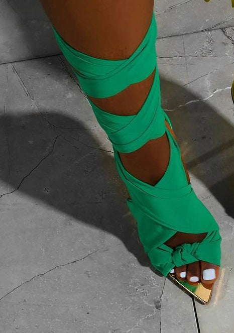 Fabric Tie Peep Toe High Heels