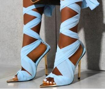 Fabric Tie Peep Toe High Heels