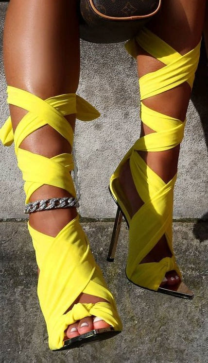 Fabric Tie Peep Toe High Heels