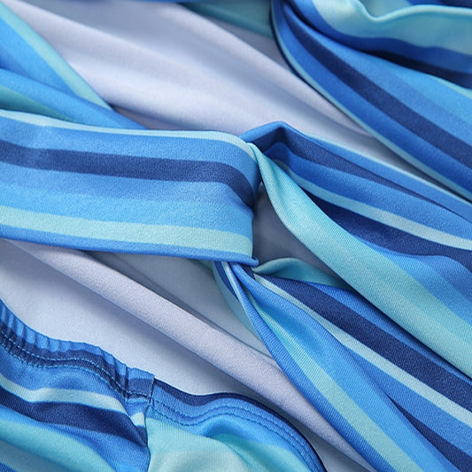 Blue Vintage Shirring Spaghetti Strap Backless Mini Dress