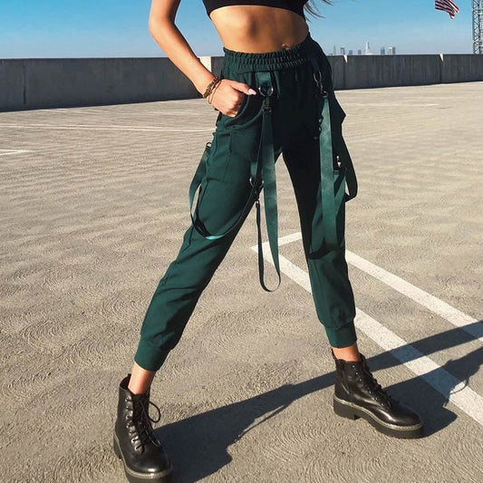 High Waist Spenders Loose Cargo Pants