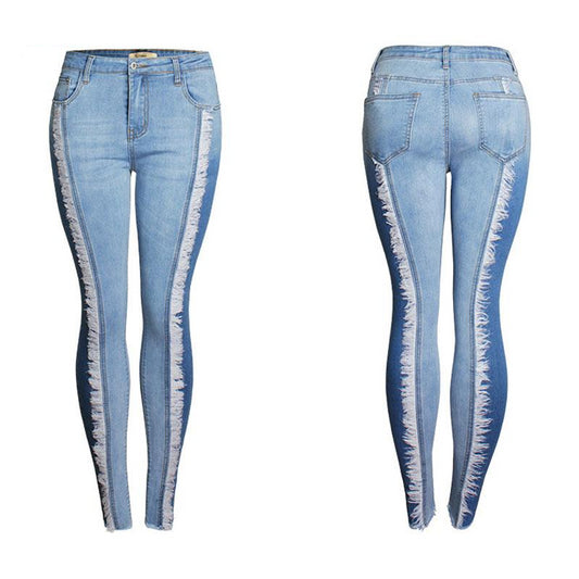 Two Tone Tassels High Waist Jeans