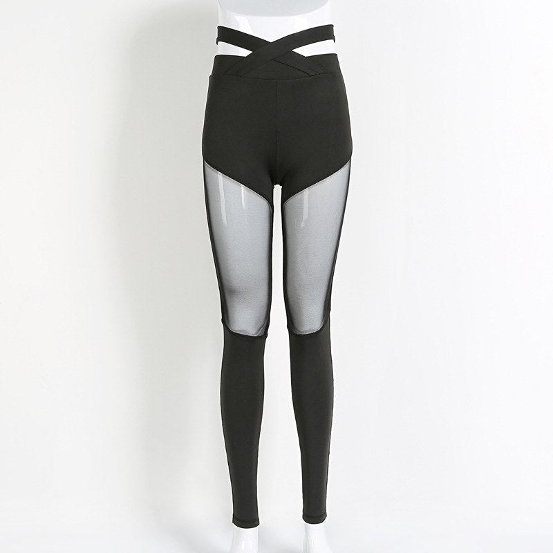 Black Mesh Elastic Waist Fitness Leggings