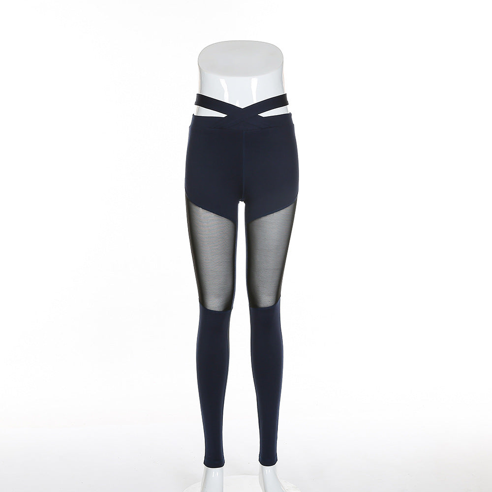Black Mesh Elastic Waist Fitness Leggings