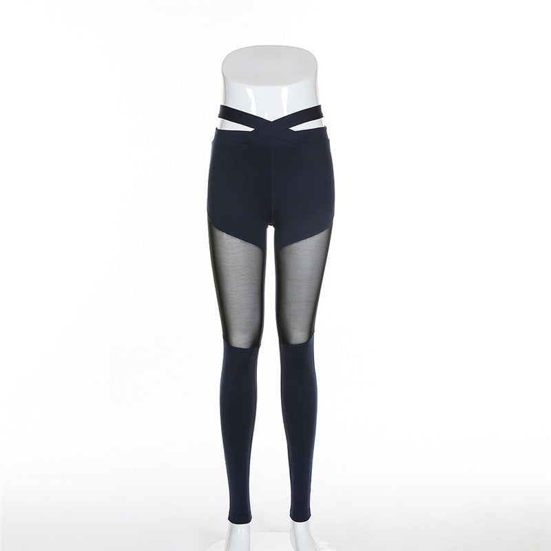 Black Mesh Elastic Waist Fitness Leggings
