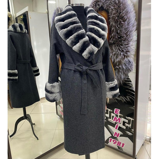 Real Fur Collar & Cuffs Cashmere Pea Coats
