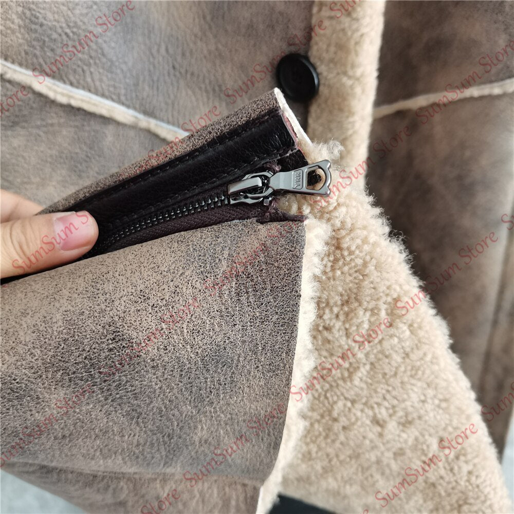 Jungle Brown Real Shearling Fur Long Coat