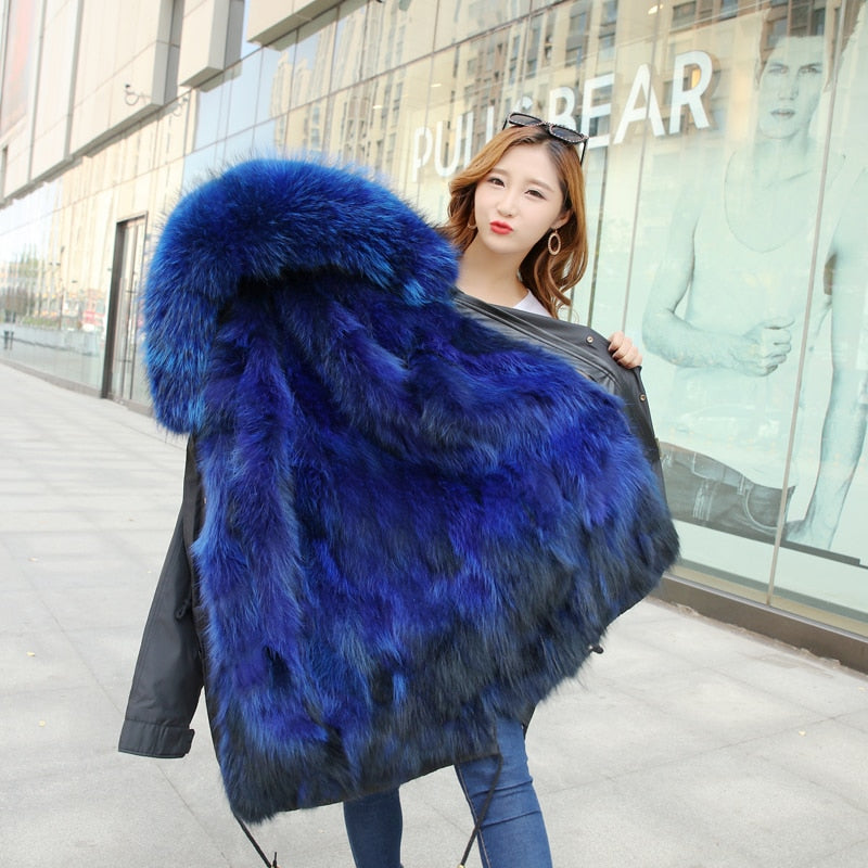 Real Fox Fur Liner and Parka X-long Coats