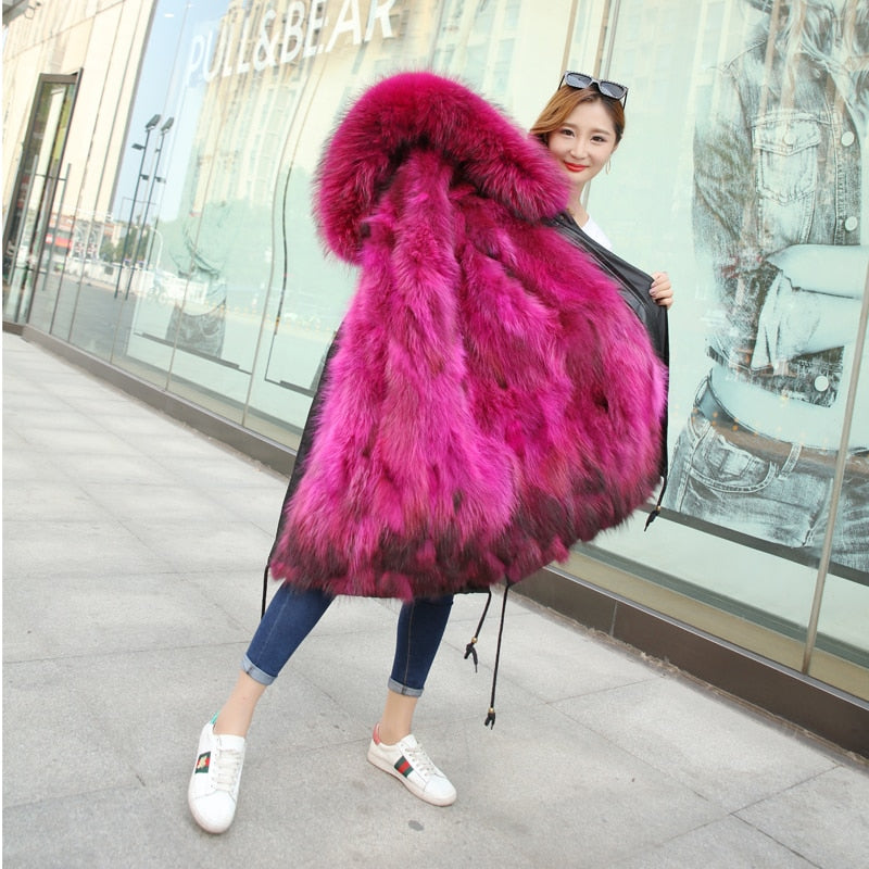 Real Fox Fur Liner and Parka X-long Coats
