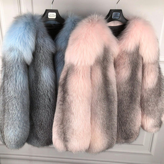 Real Fox Fur Color Blend No Collar Long Coats