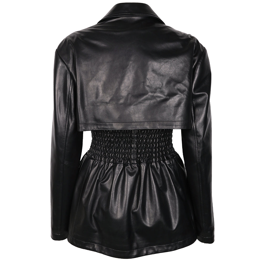 Genuine Leather Wide Cinched Blazer Jackets