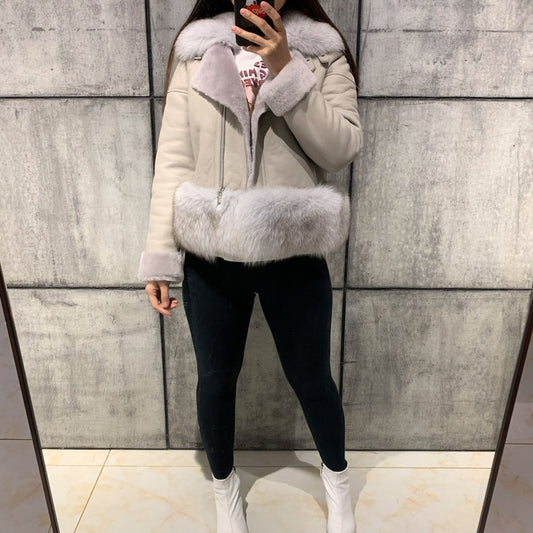 Genuine Leather Shearling Trims Full Moto Jackets