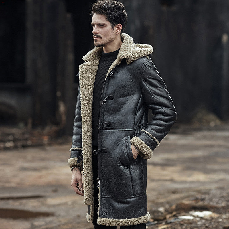 Genuine Leather Real Sherling Fur Long Thick Parka Coats