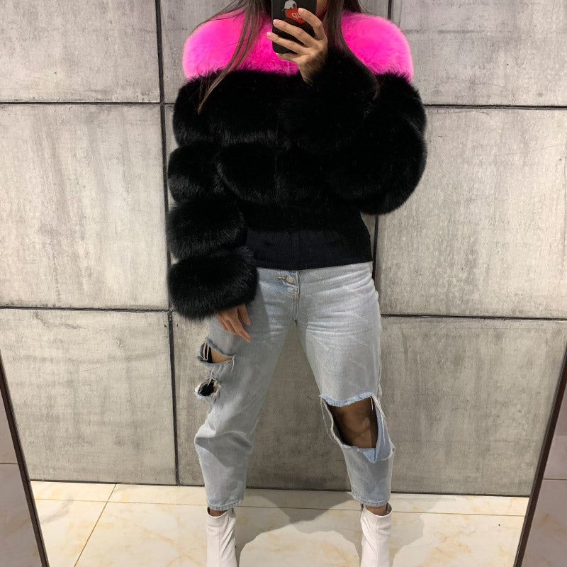 Natural Real Fox Fur 2 Tone Crop Coats (Multi-Color)