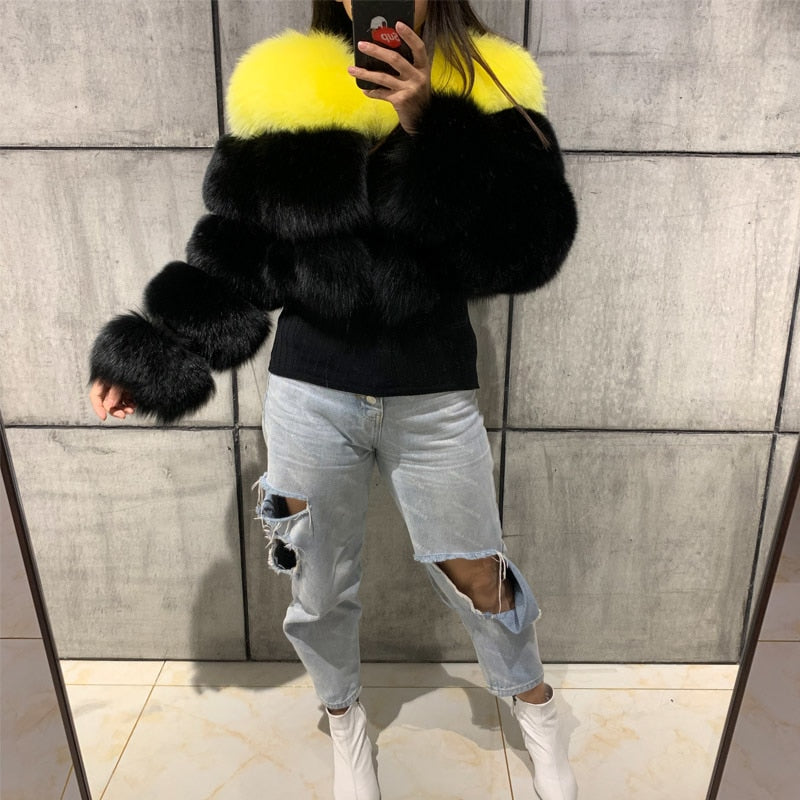 Natural Real Fox Fur 2 Tone Crop Coats (Multi-Color)