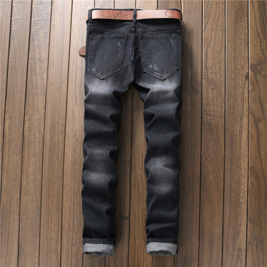 Plaid Patch Zipper Slim fit Biker Denim Jeans