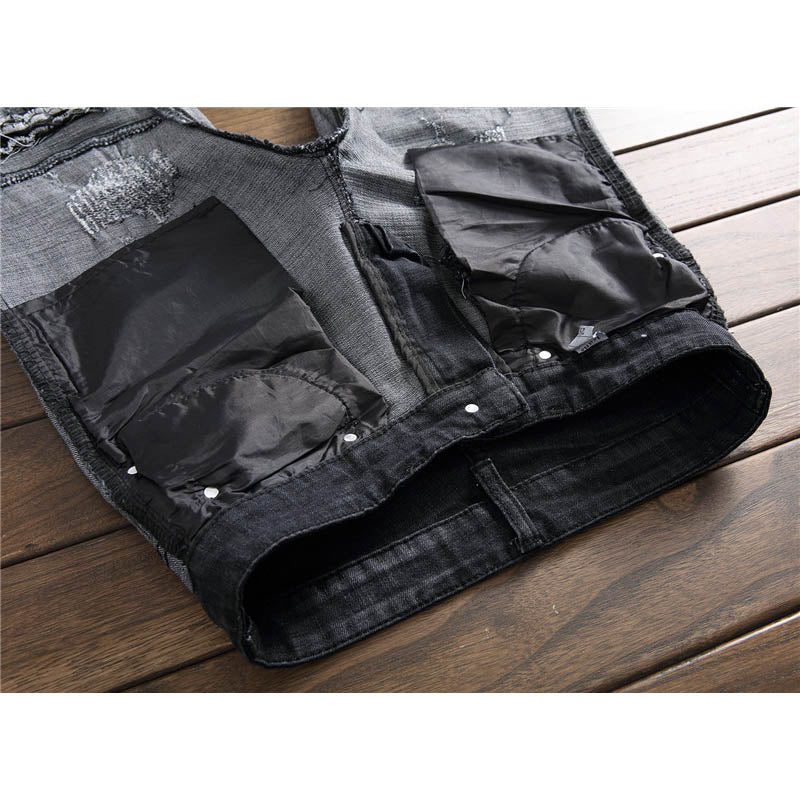 Plaid Patch Zipper Slim fit Biker Denim Jeans