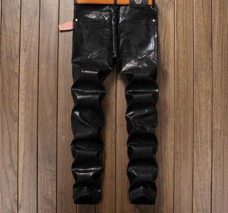 Black PU leather Slim Fit Denim Jeans