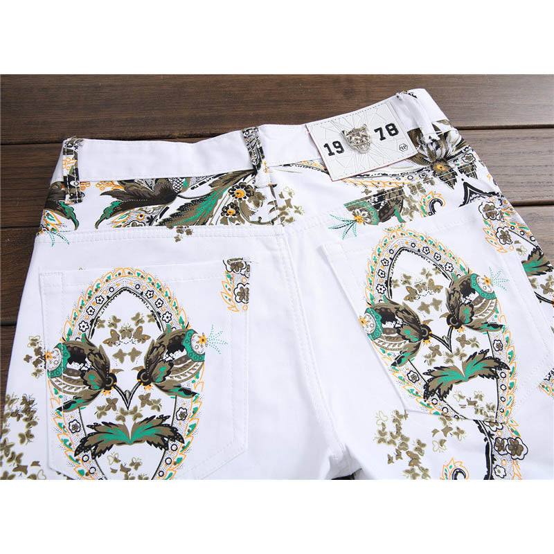 White Flora print Denim